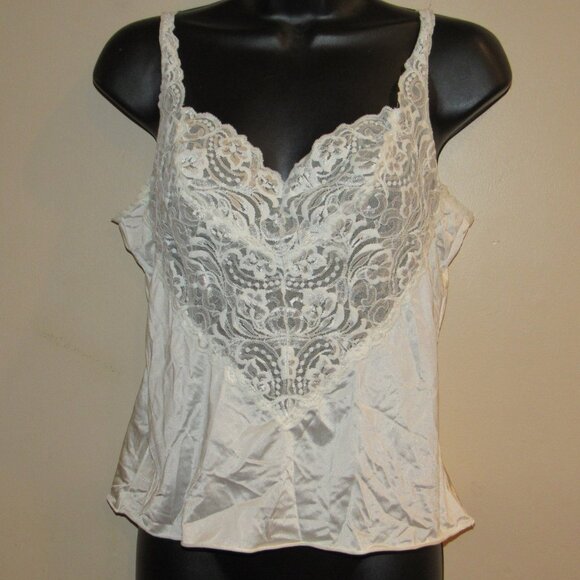 Vintage Vanity Fair Ivory Shiny Satin Camisole Lace Trim Style 17-752 sz 36/42 - Picture 1 of 3